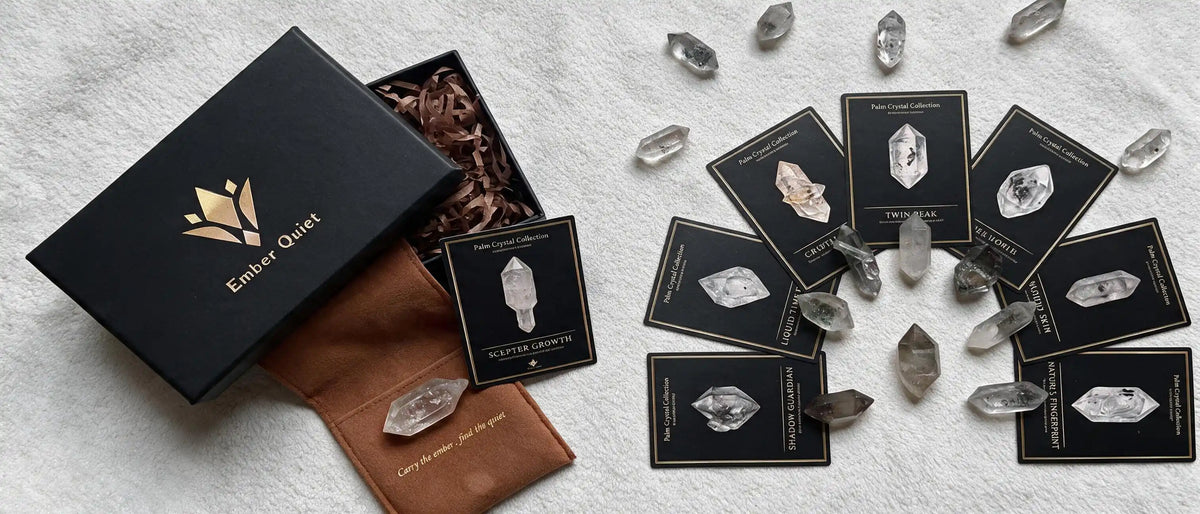 Ember Quiet mystery energy crystal gift box unboxing, a thoughtful present carrying natural earth energy for loved ones.