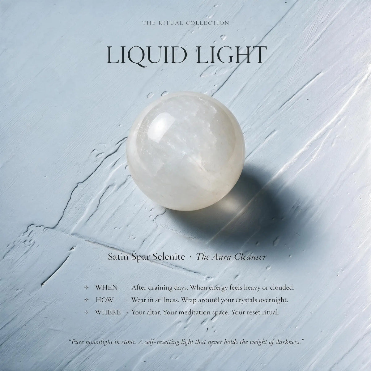Satin spar selenite ritual intention bracelet for energetic reset and meditation clarity — Crown Chakra by Ember Quiet.