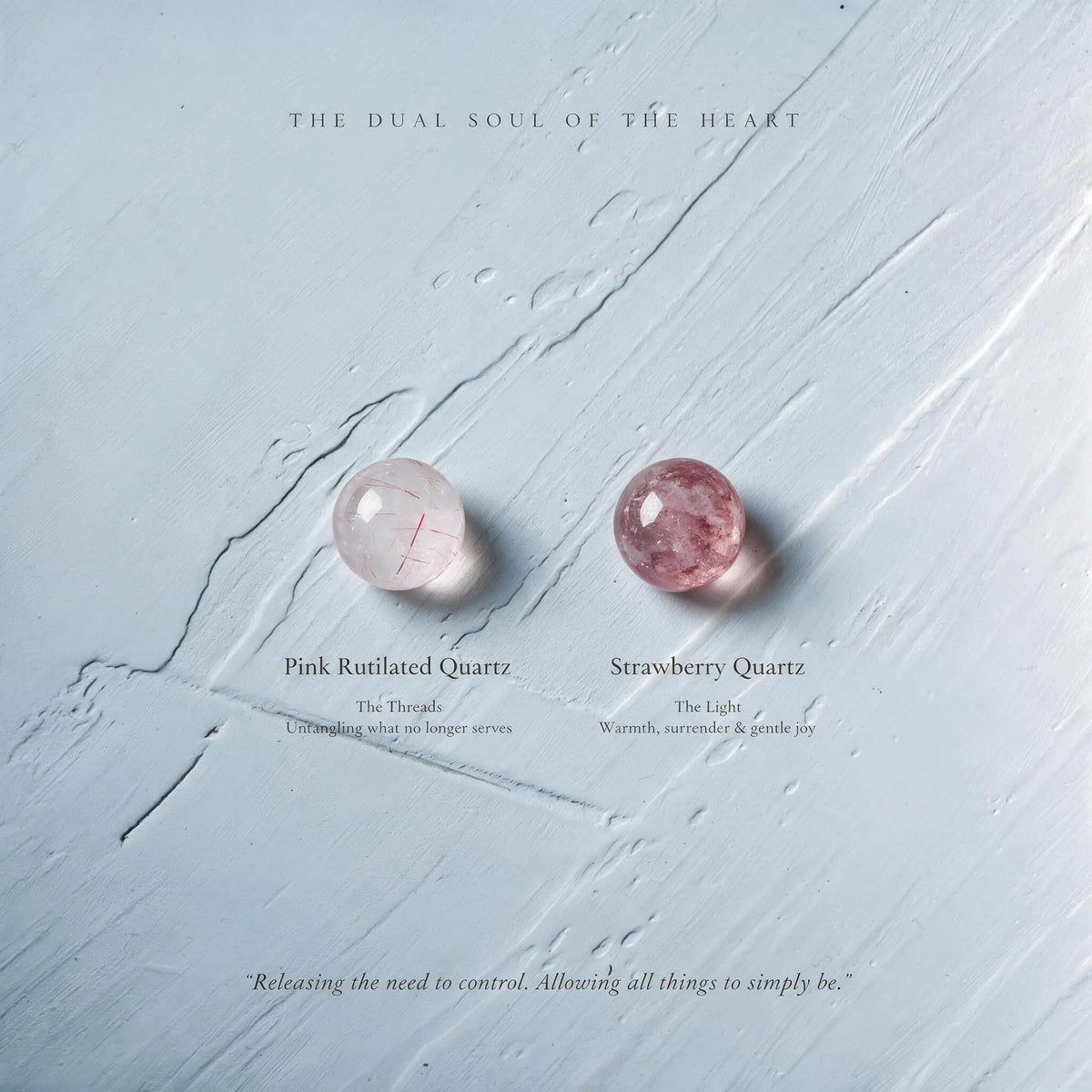 Heart Chakra crystal duo pink rutilated quartz and strawberry quartz for emotional release and gentle joy by Ember Quiet.