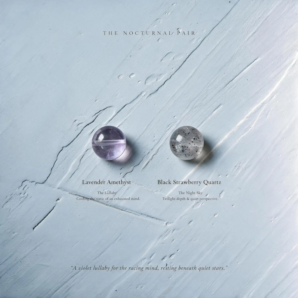 Crown Third Eye Chakra duo lavender amethyst and black strawberry quartz for mental calm and quiet perspective by Ember Quiet.